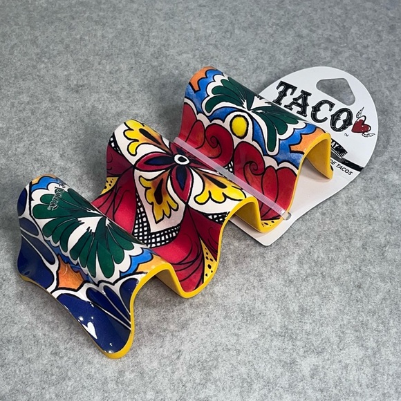 Taco Holder TACO Every Day is Taco Day Multicolor Set of 4 Dinner Serve Ware - Picture 5 of 8